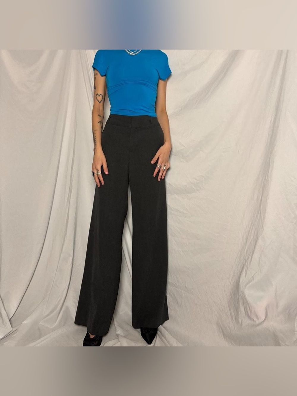 Dark Grey Wide Leg Old Navy Trouser Pants Size 6 - Picture 3 of 6